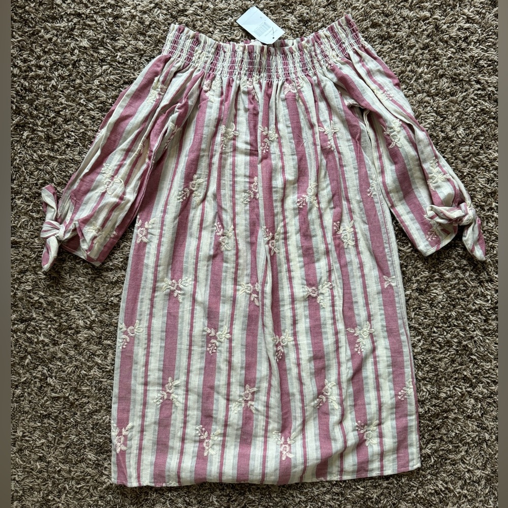 Off the shoulder Linen Embroidered Dress